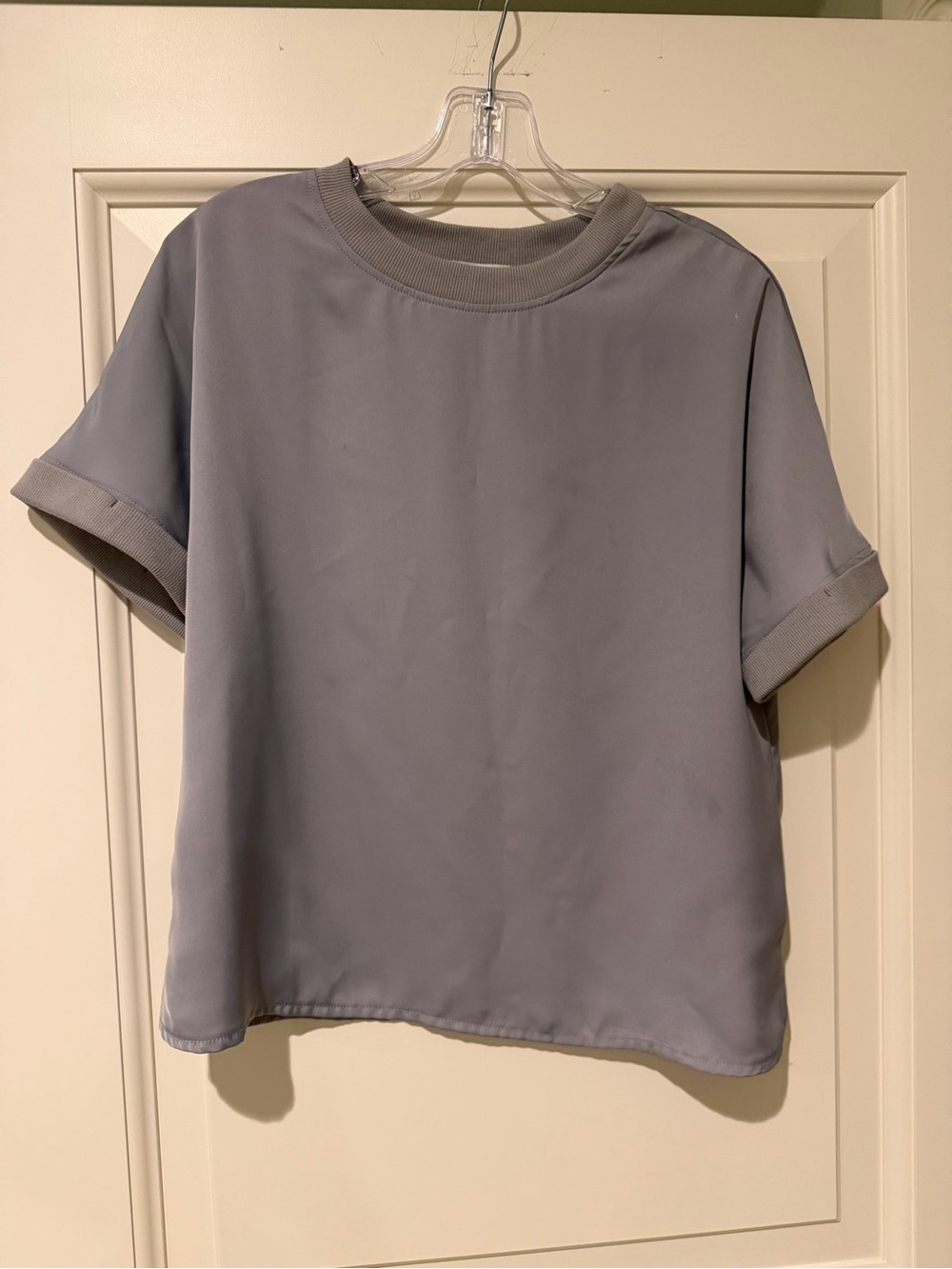 S’edge Blue-Gray Mixed Media Short Sleeve Top XS Made in USA
Description